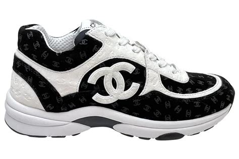 chanel cc embossed logo black white suede